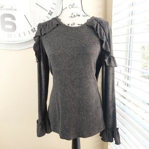 Carolina Belle Montreal Women’s Small Knit Gray ruffle sleeve blouse
